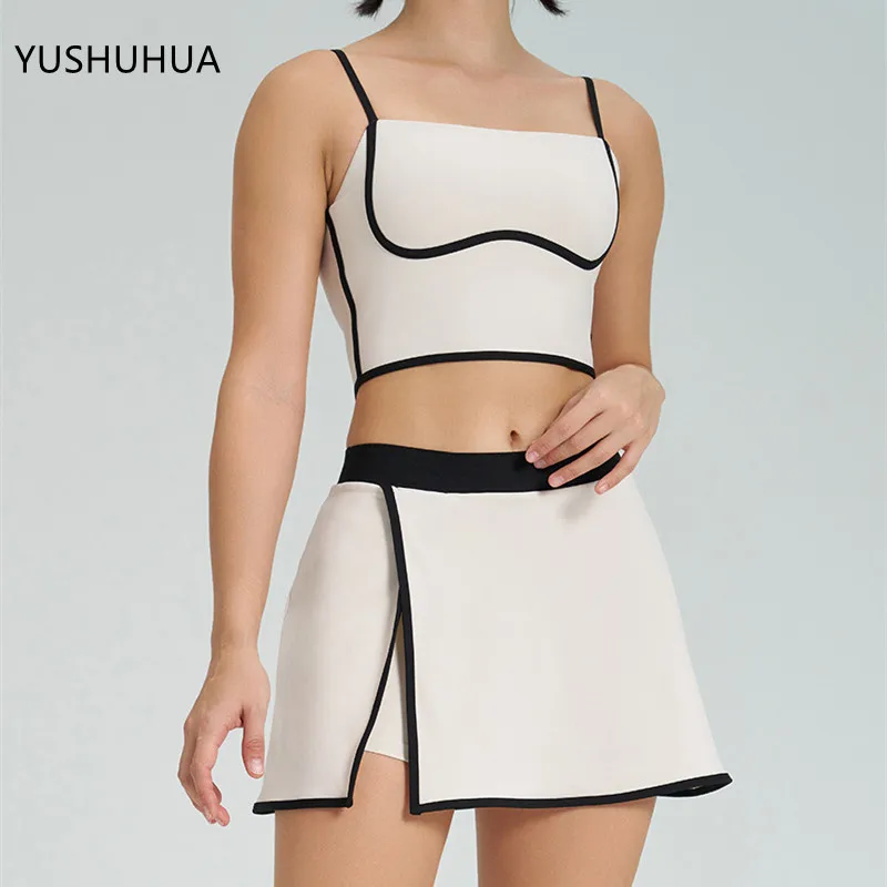 Yushuhua Big Backless Crop Top Sports Tank Two Tone Women Fitness Gym Push Up Bra Running Vest Sexy Yoga Padded Tops Camisole