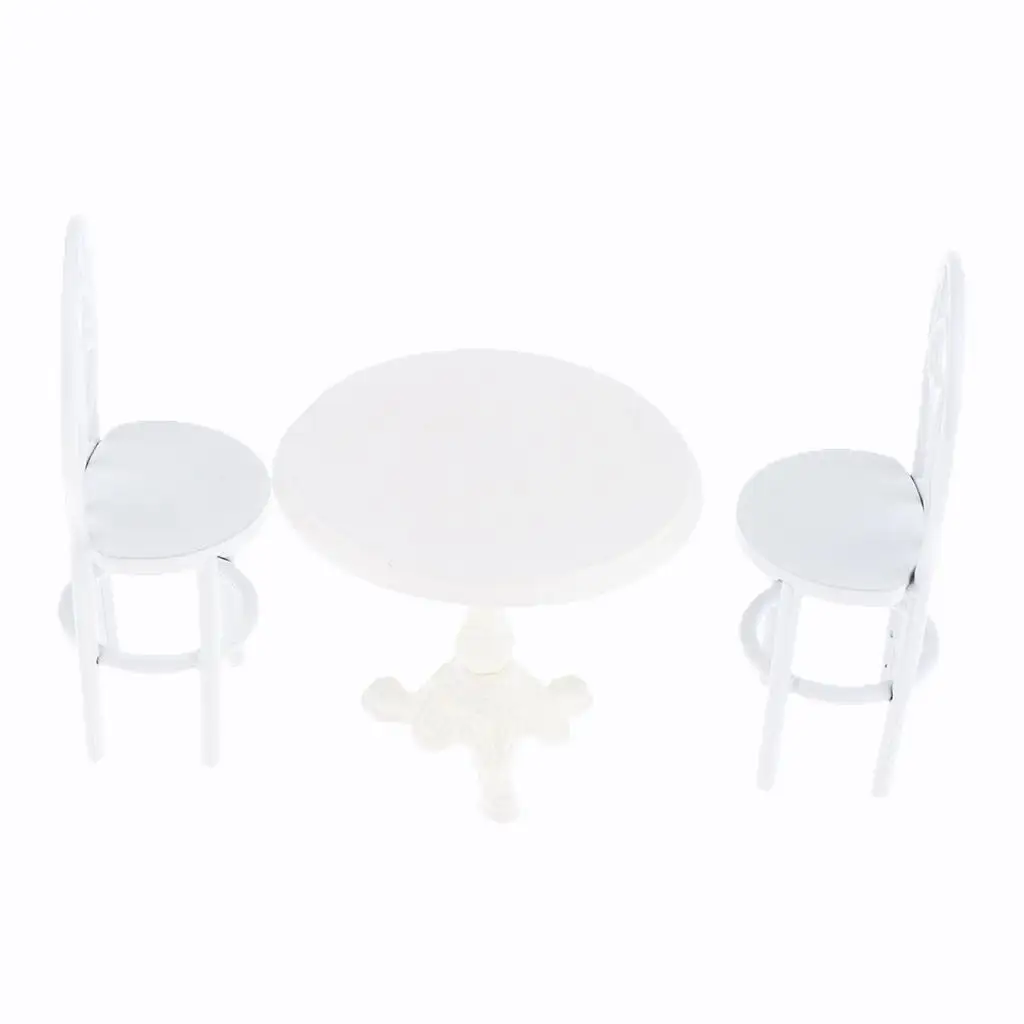 3pcs 112 casa de bonecas em miniatura mesa de jantar conjunto de móveis de metal branco