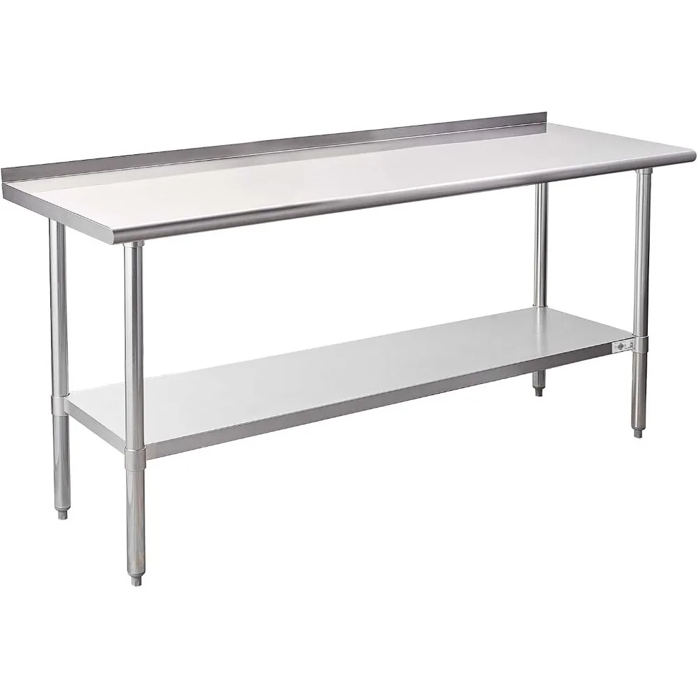Stainless Steel Prep Table Commercial Work Table with Backsplash and Undershelf for Kitchen Restaurant 24"D x 72"W x 34"H