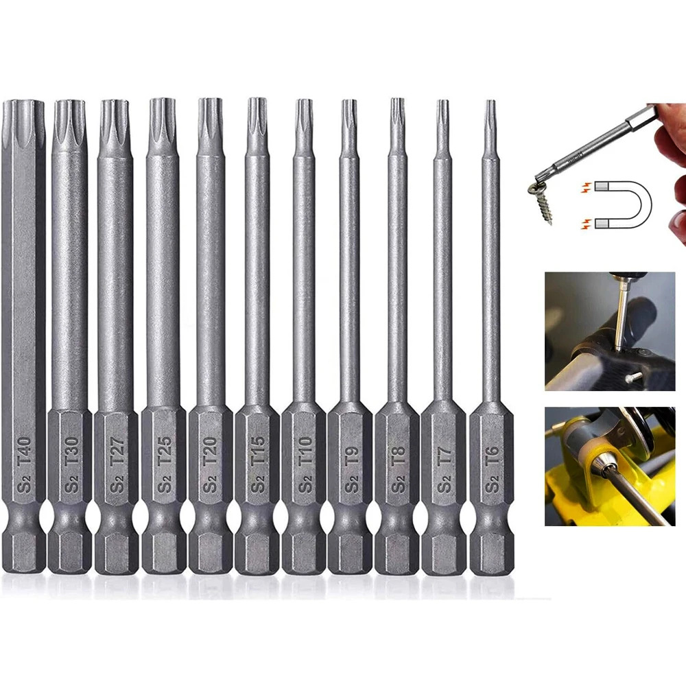 

11PCS Torx Security Bit Set S2 Steel Magnetic Security Screwdriver Set 50/100mm Star Screwdriver Set for Shark Vacuum T6-T40