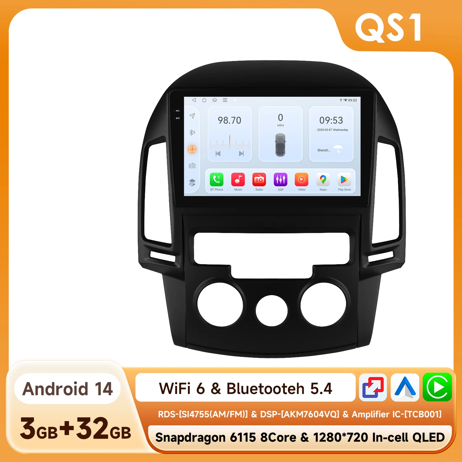 OSSURET AI Android 14 Autoradio Voor Hyundai I30 AT MT 2006-2011 Auto Multimedia GPS Carplay 4G DSP BT 360 Camera Door Snapdragon 6115