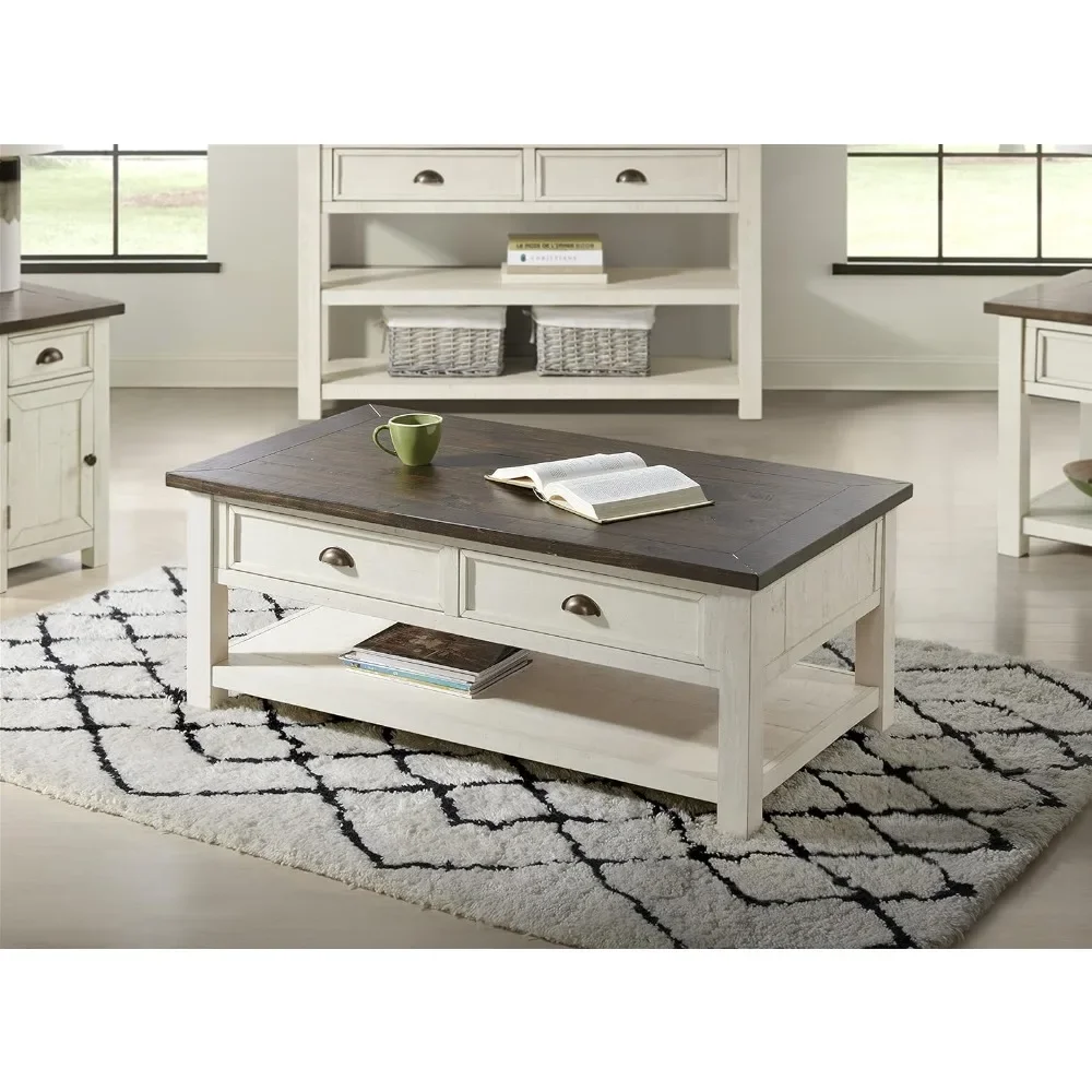 Coffee Table Solid Wood Coffee Tables for Living Room Cream White With Brown Top Center Table Salon Furniture Café