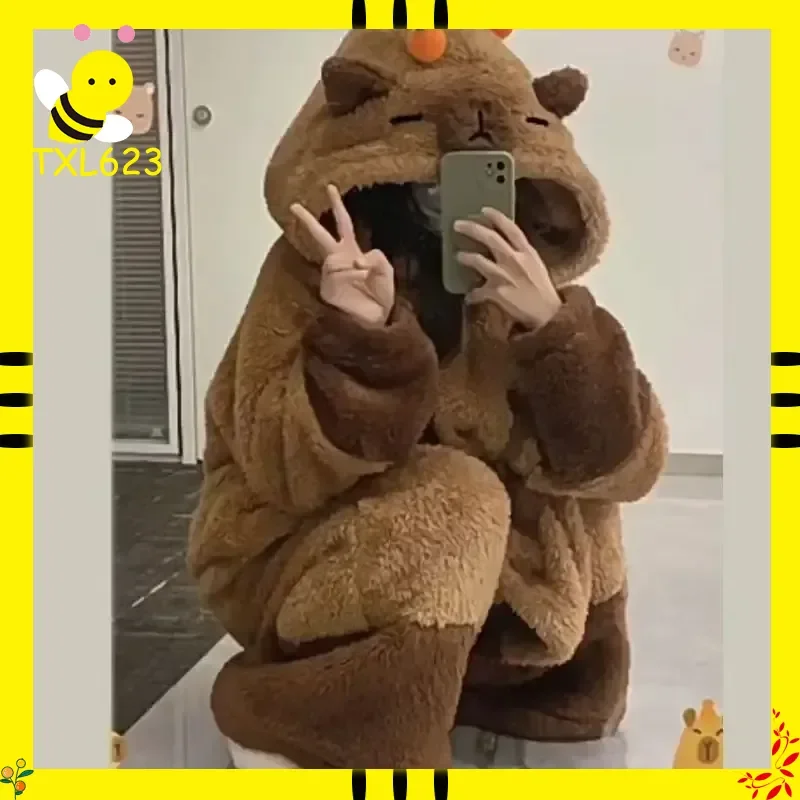 

Зимняя капибара для взрослых, халат с капюшоном для косплея, кавайная ночная рубашка для сна, женские пижамы с героями мультфильмов аниме, домашняя удобная одежда