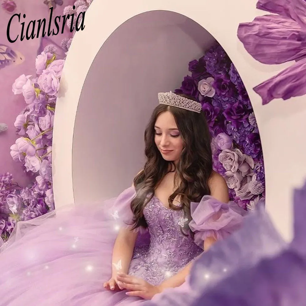 Vestido De quinceañera púrpura para niña, vestido De baile para niña dulce, flores en 3D, cuentas De XV Años, vestido De fiesta De cumpleaños