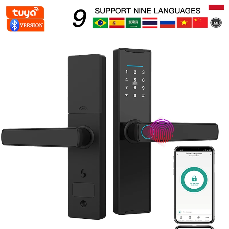 New Tuya Smart Door Lock Digital Electronic Lock One-grip Unlock Fingerprint Card Key Tuya Lock Smart Home