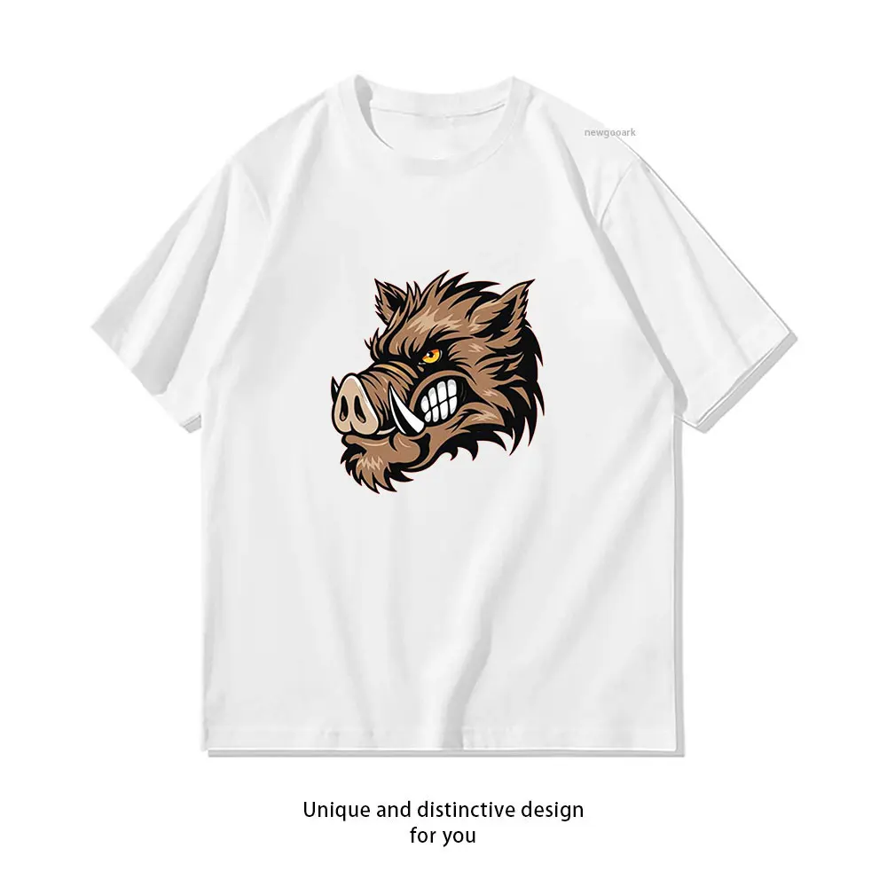 Fierce Boar Head Graphic T-Shirt Casual cotton graphic t shirts Creative streetwear Classic O-neck shirt