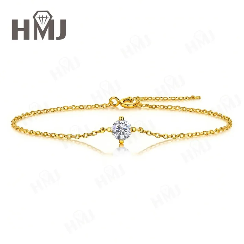 Moissanite Bracelet VVS1 1ct D Color 925 Sterling Silver Round Cut Fashion Jewelry Gift For Women Anniversary White/Yellow Gold