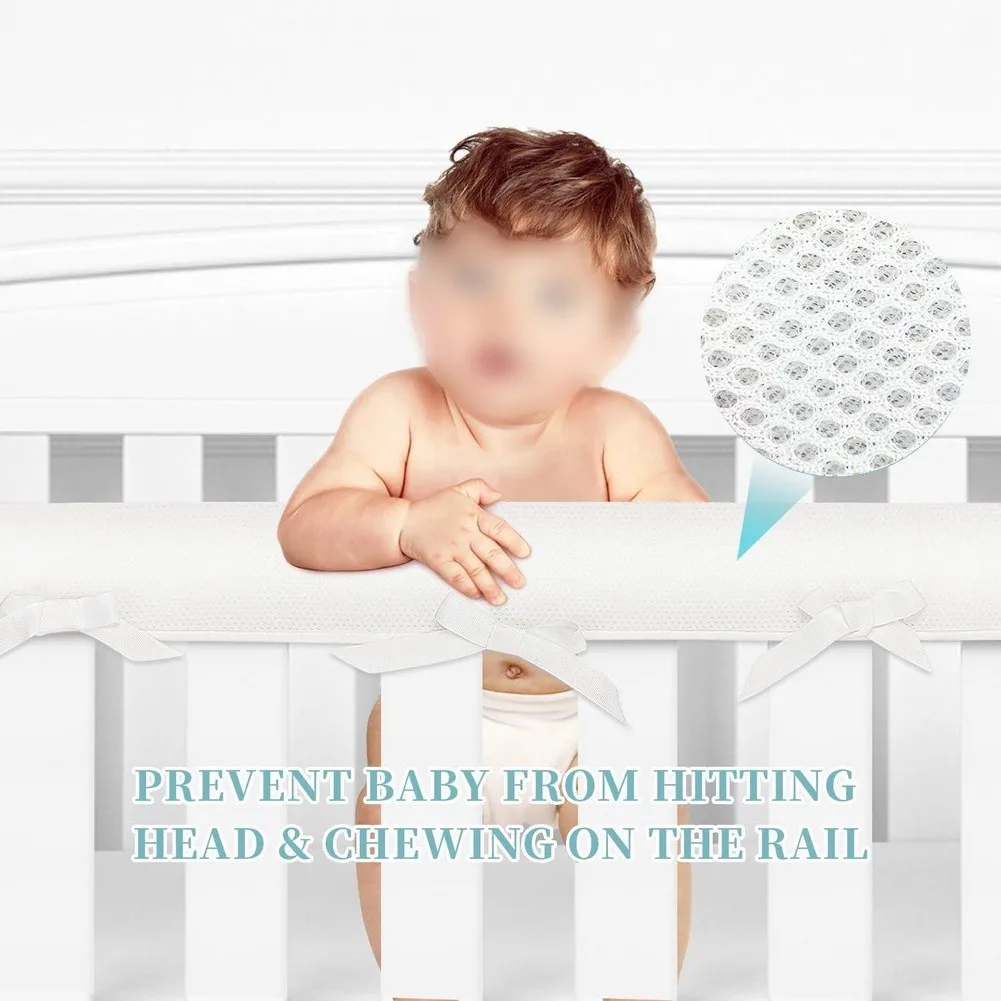 Three Piece Crib Rail Cover Set for Full Size Cribs Made of Breathable Polyester Fabric with Soft Padding and Safety Focus