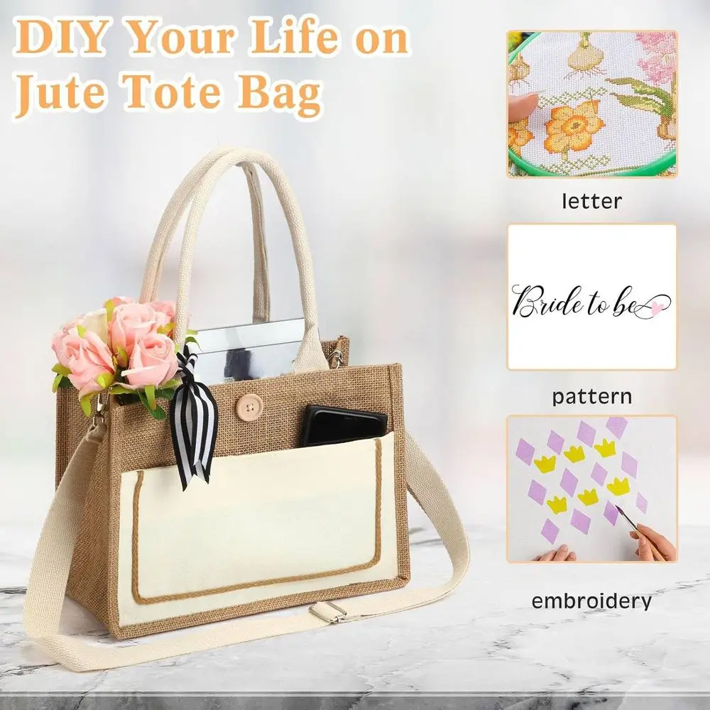 12 عبوة من أكياس الجوت البيضاء المقاومة للماء مع مقابض، وأكياس الخيش القابلة لإعادة الاستخدام لحفلات الزفاف والتسوق على الشاطئ