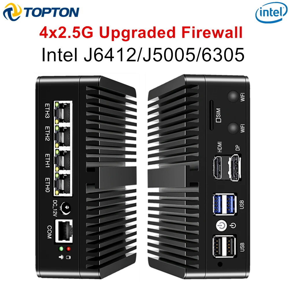 Metal Fanless Firewall Mini PC Upgraded Version Intel Celeron J6412 N5105 J5005 6305 4x2.5G LAN pfSense Home Server Computer