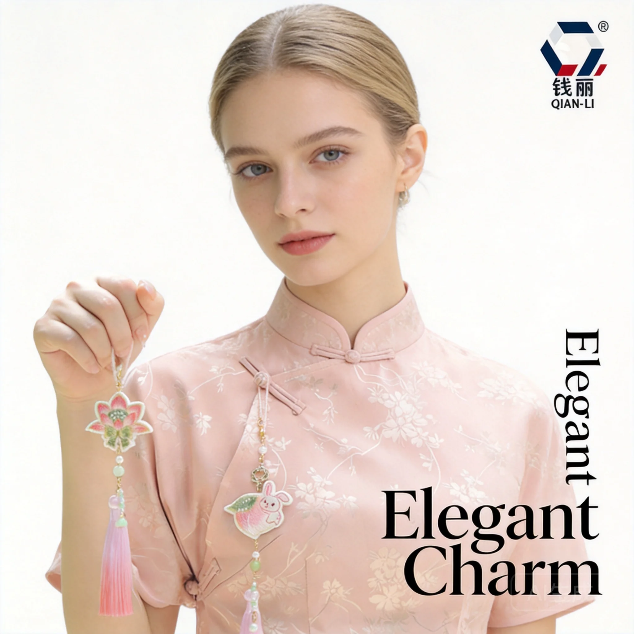 Snqp Traditional Chinese Style Embroidery Cheongsam Press Lapel Pendant Lucky Lotus Rabbit Peach Gradient Tassel Hanfu Accessory