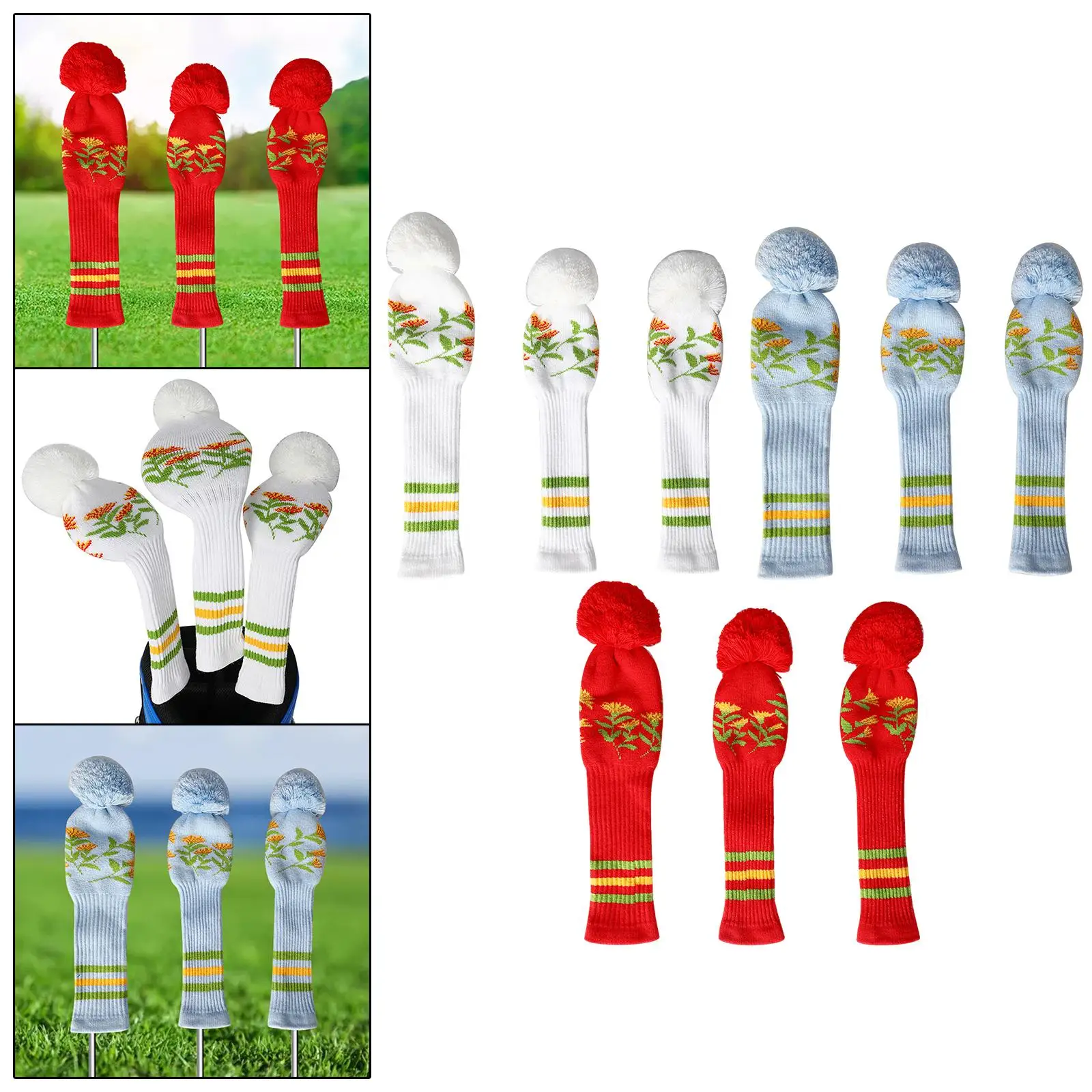 3Pcs Knitted Golf Club Head Covers Golf Training Supplies Golf Head Cover Set