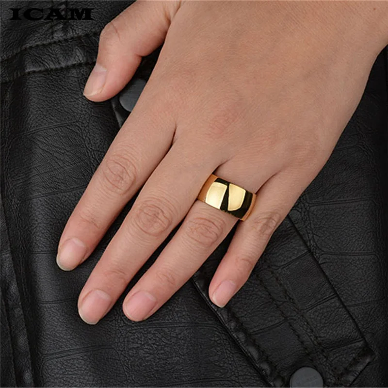 ICAM 12mm No fading 24k Classic Engage Wedding rings 1.2CM Yellow Gold Ring filled 316L Titanium steel rings for men and women