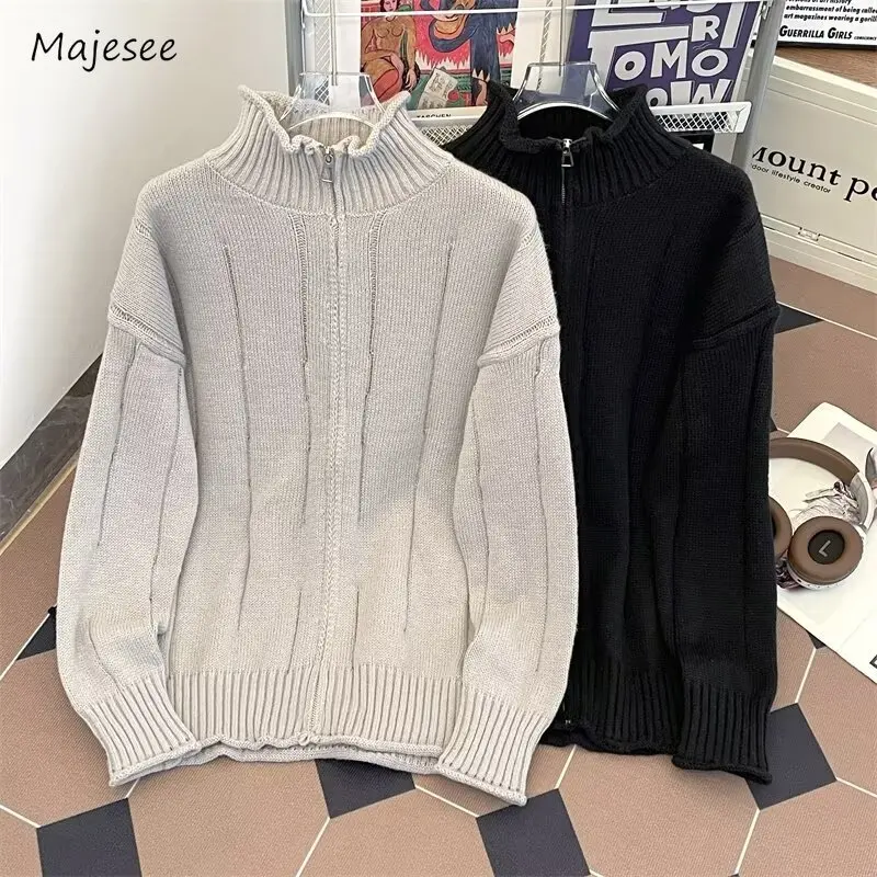 Solid Knitted Cardigan Men Casual Soft Coats American Retro Keep Warm Autumn Winter Daily High Street Sweaters Basic Handsome