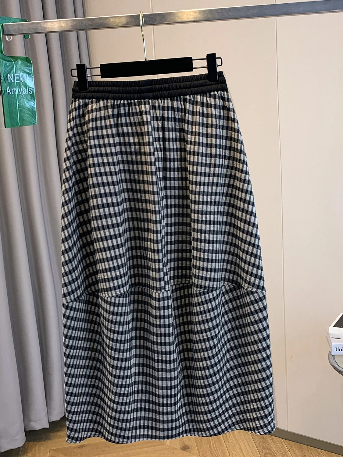 2025년 여름 체크무늬 벨트 탄력 허리밴드 다용도 미디 스커트 플러스 사이즈 여성 레트로 슬림 A라인 스커트 캐주얼 면 혼방