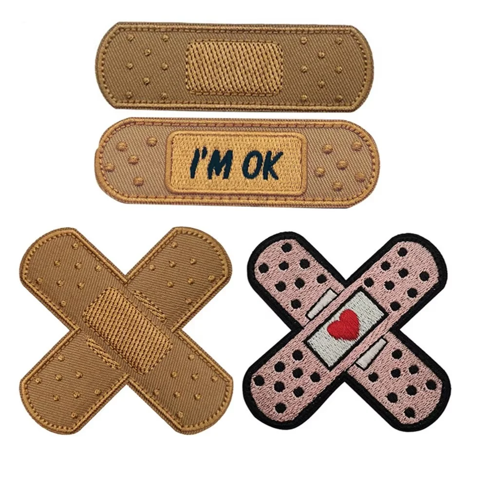 I'm OK Wound Band-Aid Patches Morale Badges Hook&Loop Embroidery Emblem Bandaids OK Tactical Patches on Clothes Backpack Sticker