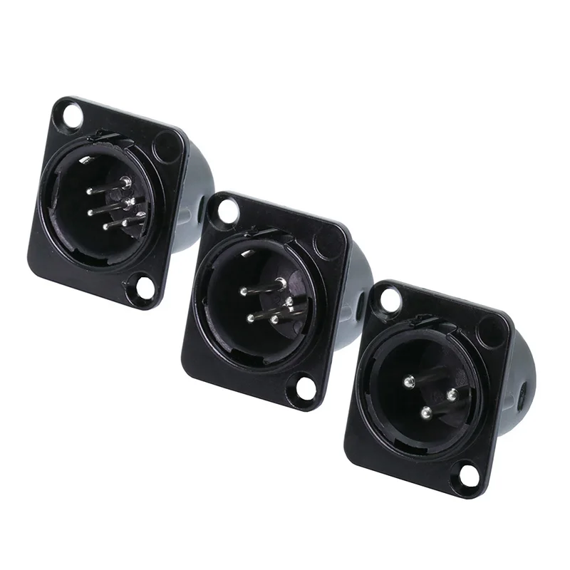 10pcs/lot 3/4/5 Pins XLR Male Plug Panel Mount Nickel Plated XLR Chassis Microphone MIC Cable Terminal XLR Wire Connector