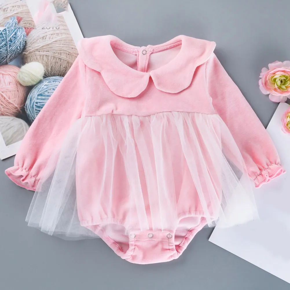 Coral Fleece Baby Romper for Girls, Long Sleeve Soft Comfortable One-Piece Outfit, Easy On/Off Daily Wear