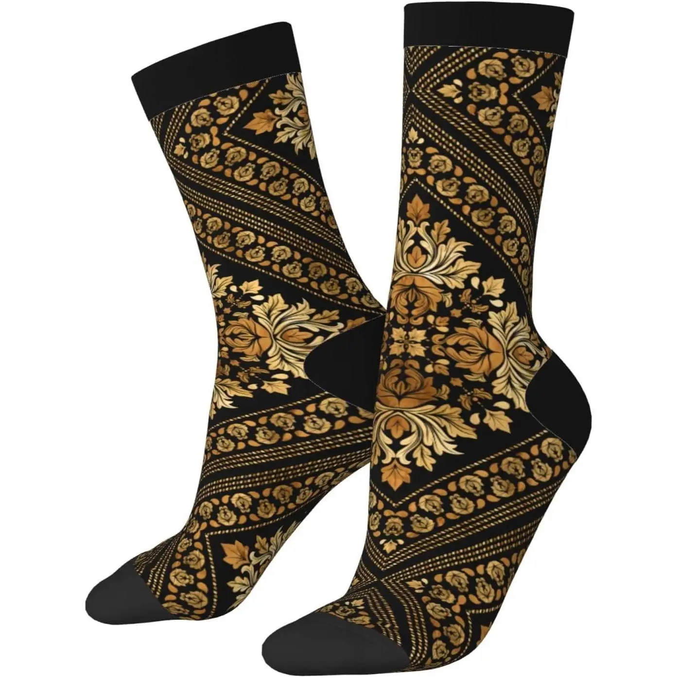 

Oriental Vintage Damask Pattern Black And Gold Socks For Men Women Gifts Unisex Novelty Casual Dress Socks