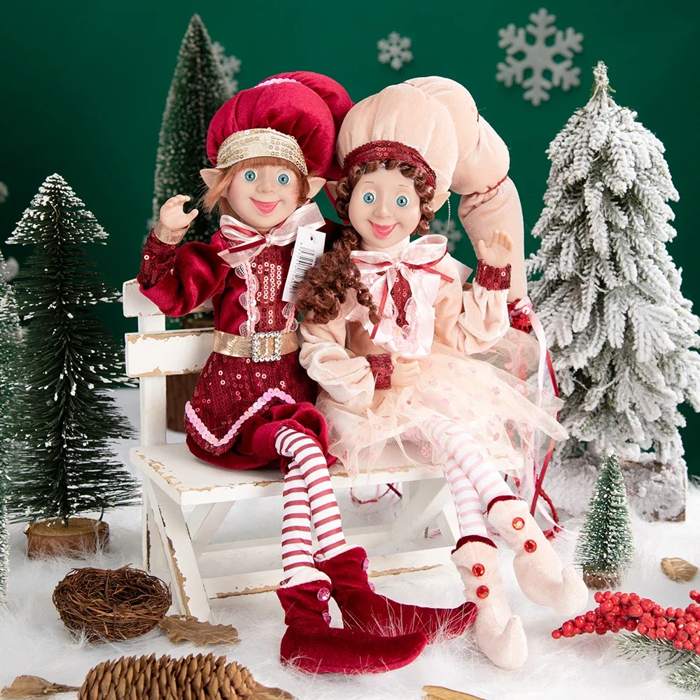 New Year 2024 Elf Couple Navidad Xmas Gifts for Kids Plush Dolls Toys Christmas Tree Pendant Drop Ornaments Hanging Decoration