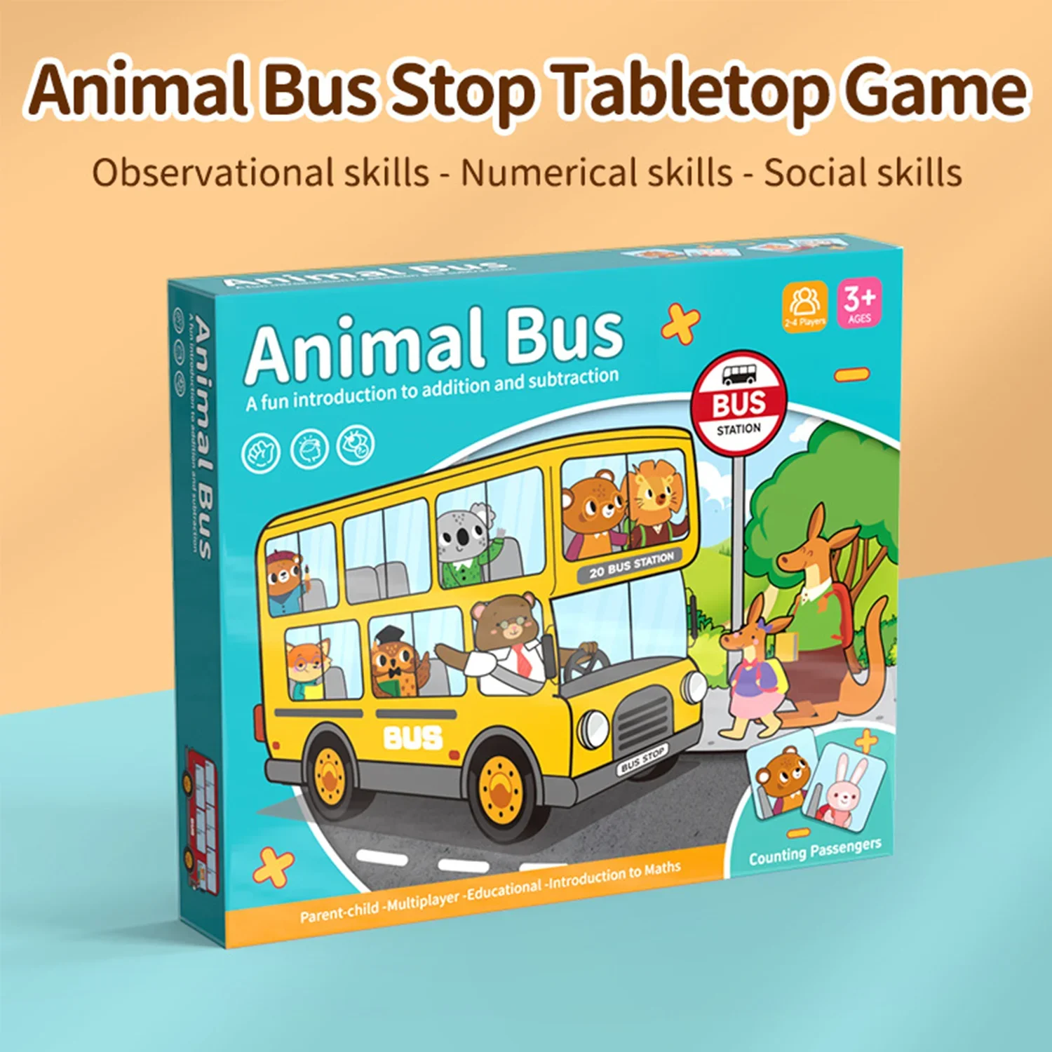 Jeu de société à plateforme de bus Animal Montessori, puzzle amusant pour enfants, jouets de bureau multifonctionnels de dessin animé parent-enfant