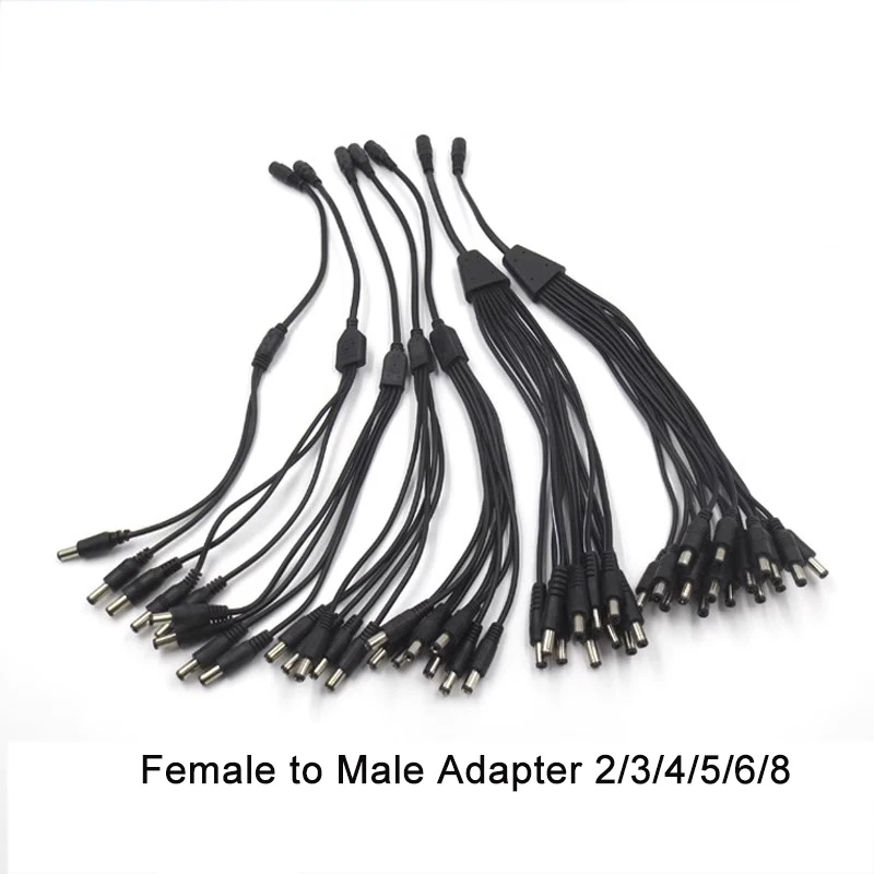 12V DC Power Splitter Cable Connector Female to Male Adapter 2/3/4/5/6/8 Way 5.5 x 2.1mm 40cm Long