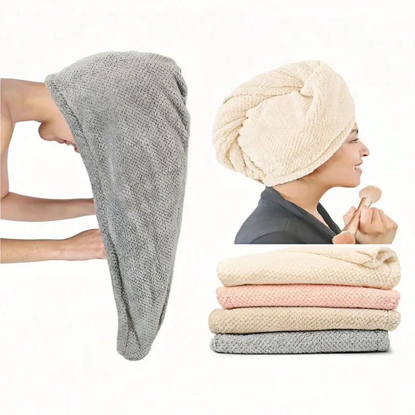 

Solid color hair towel Textured dry hair cap 9.8 "X 25.5" absorbent hair towel wrap for button-down women