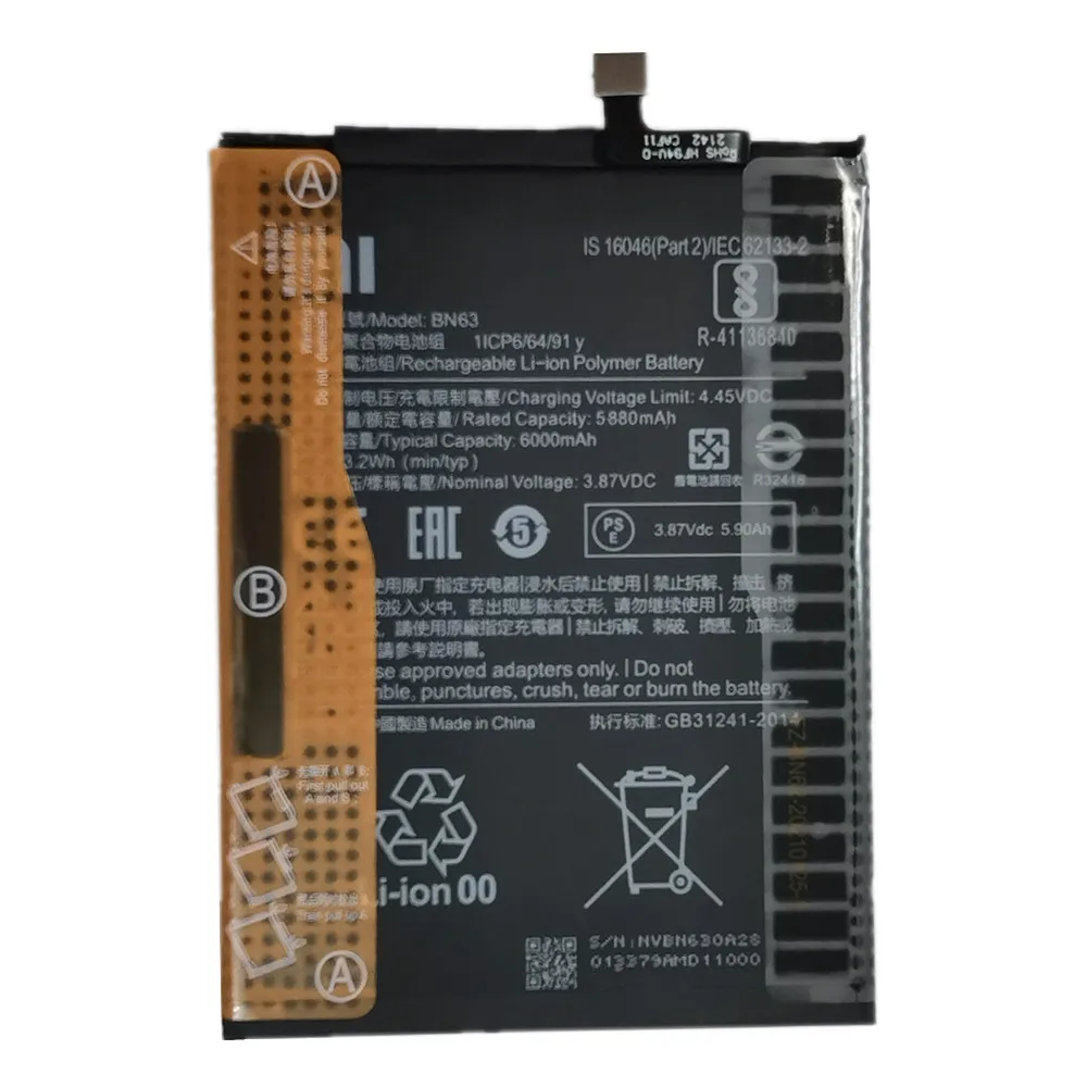 Xiao mi 100% Original BN63 Battery For Xiaomi Redmi 10 / 10 Prime Phone High Capacity 6000mAh Batteries Fast Deliver