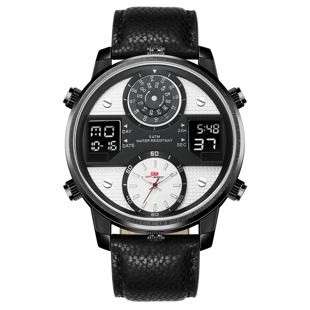 KAT-WACH Watches For Men Leather Automatic Date Quartz Clock Mens Luxury Brand Waterproof Sport Watch Men Relogios Masculino