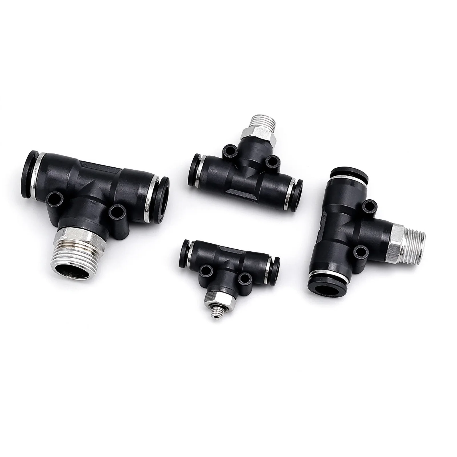 PB4-M5 Pneumatic Quick Push In Fitting Black T-Type Tee Male Thread Air Hose Tube Connector 4mm PU Pipe Joint