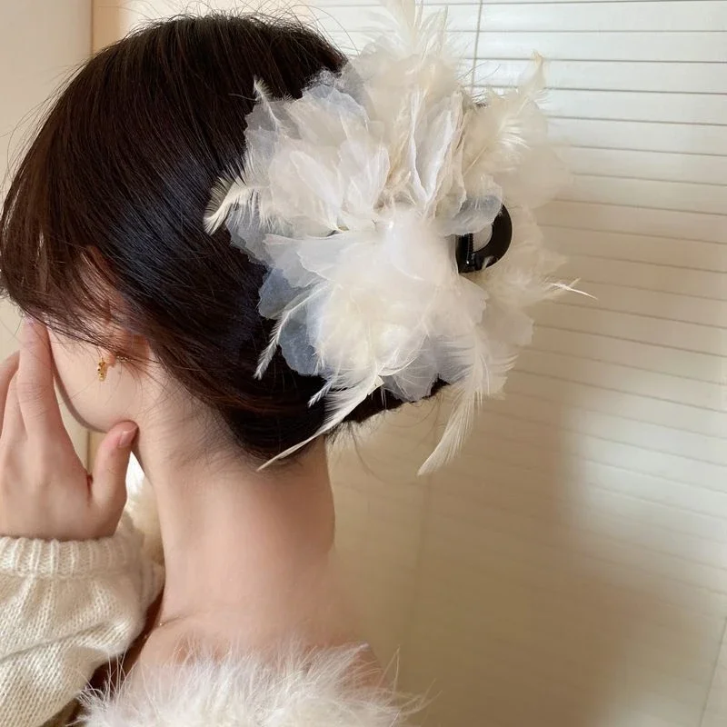 Ostrich hair grab clip pure desire wind back head disc hair display volume advanced  accessories feather hair accessories