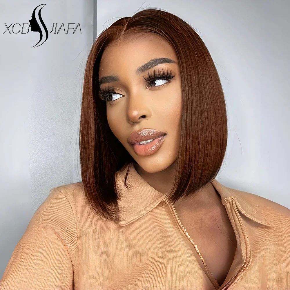 

Short Bob Chocolate Brown Wigs 13x4 HD Lace Frontal Human Hair Bob Wigs Short Bob Transparent Lace Front Virgin Wigs For Wome