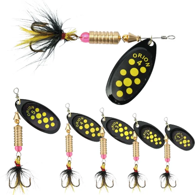 Leurre de pêche en métal dur avec spinner rotatif et paillettes, appât avec hameçons à plumes, 3.5g/4.5g/7g/9g/12g, 1/2 pièces