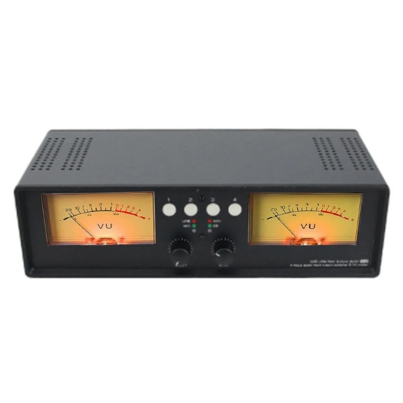 Dual-Analog VU Meter Music DB-Panel Display 4-channel Stereo-Sound Level Power Amplifier Switcher Box