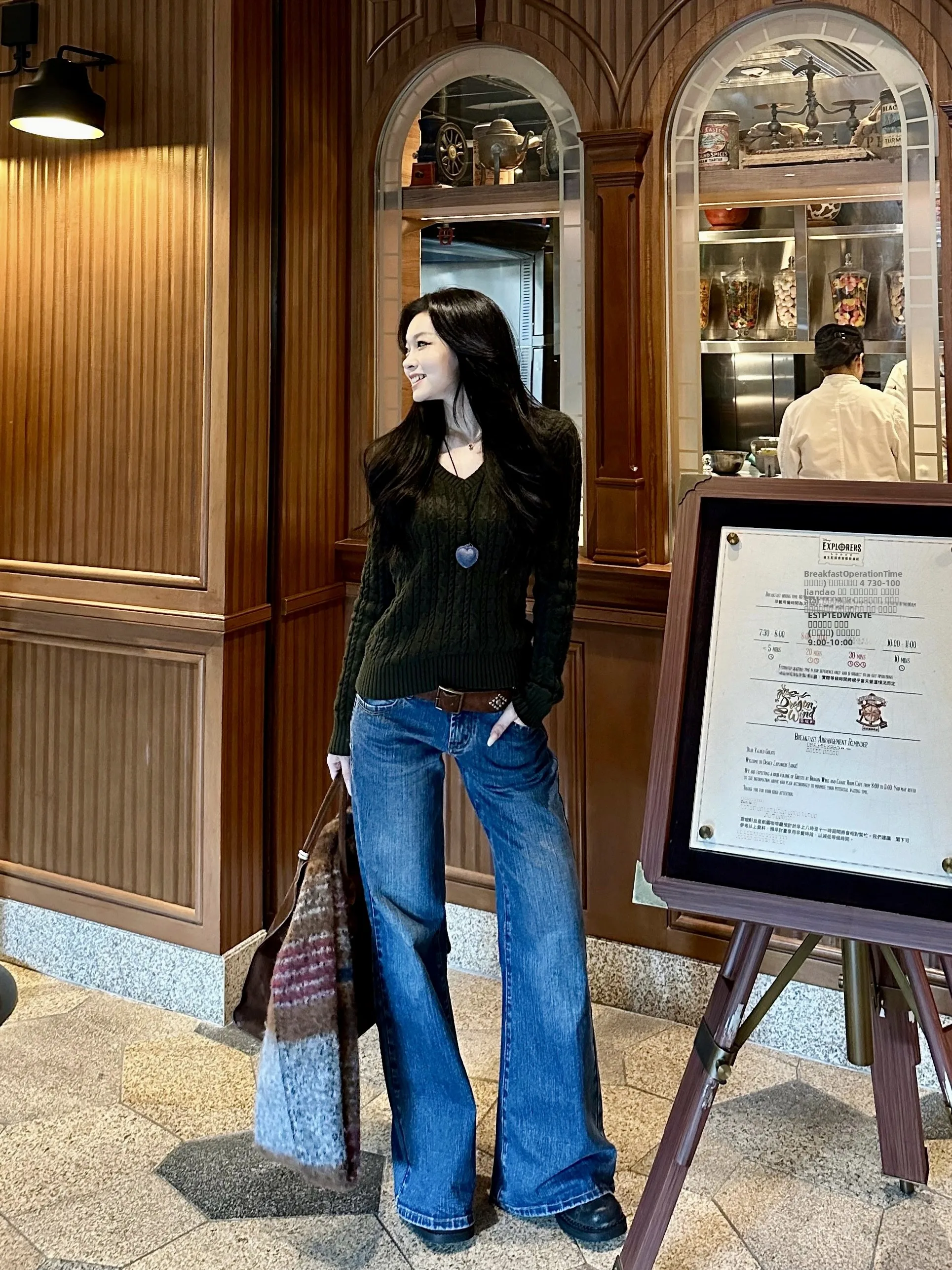 

Суперретро джинсы с широкими штанинами, низкой посадкой, с узором под бамбук, плотный деним, идеальная посадка, для девочек, зимний сезон, повседневная одежда