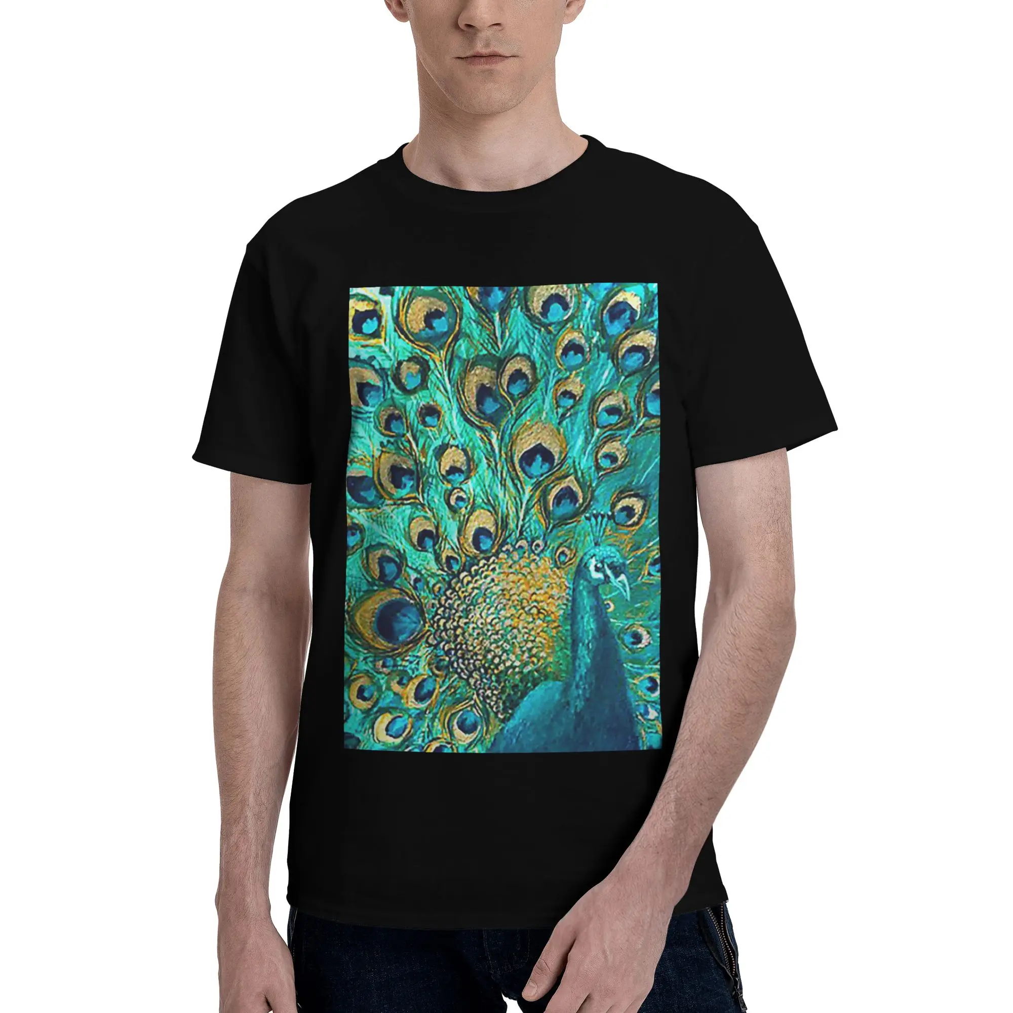 

Peacock Feathers 100% Cotton T-Shirt Men's Classic T Shirts Men O-Neck Short Sleeve S-6XL