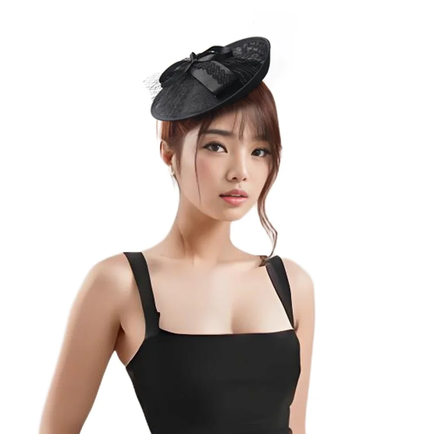

Noble Black Bowknot Hat Hair Clip Accessories Fascinators For Lady Royal Ascot Wedding Races Socialite Dress Church Cocktail Hat
