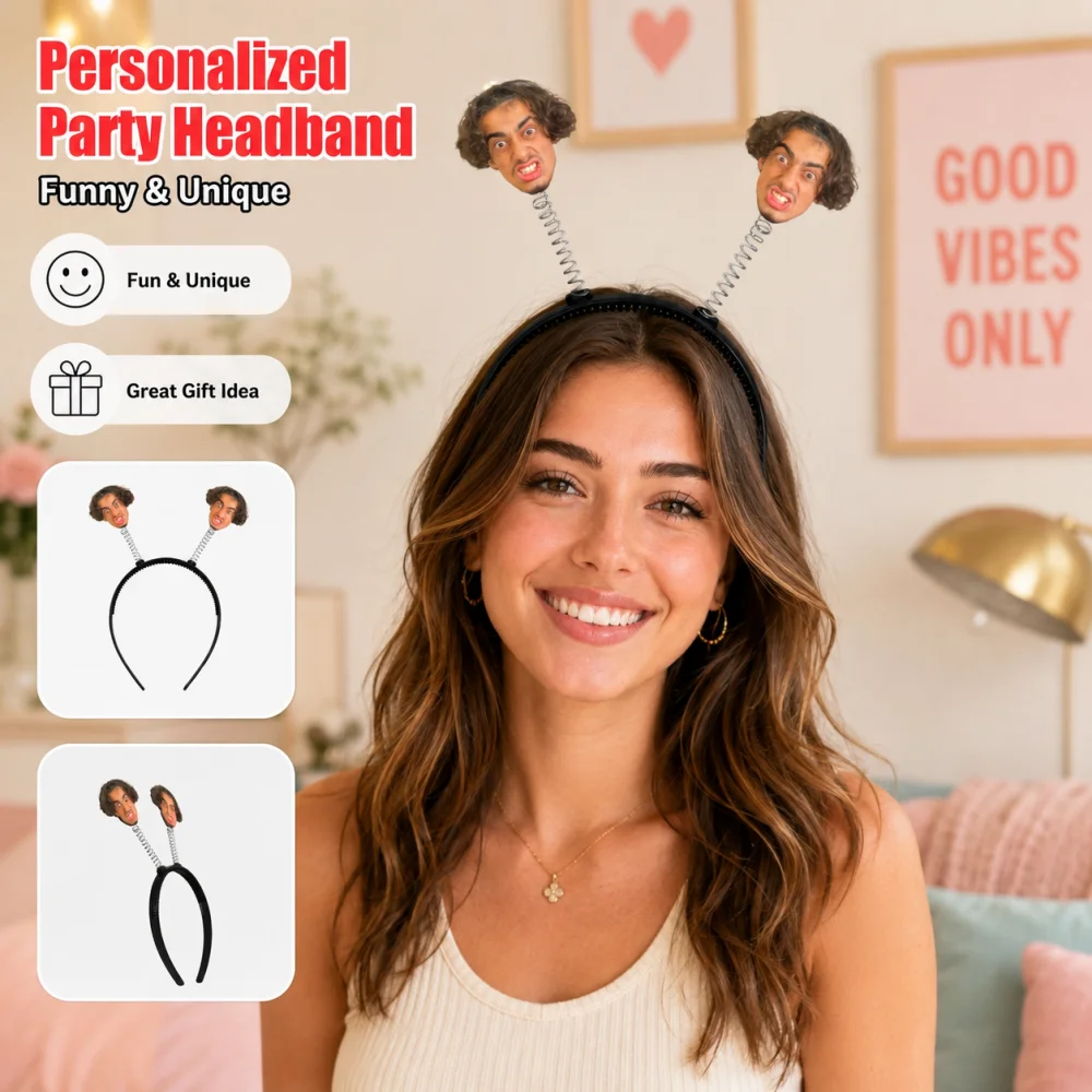 

3Pcs/Lot Custom Photo Spring Head Bopper Headband, Personalized Face Picture Decor Hair Band, Birthday Party Favor Supplies