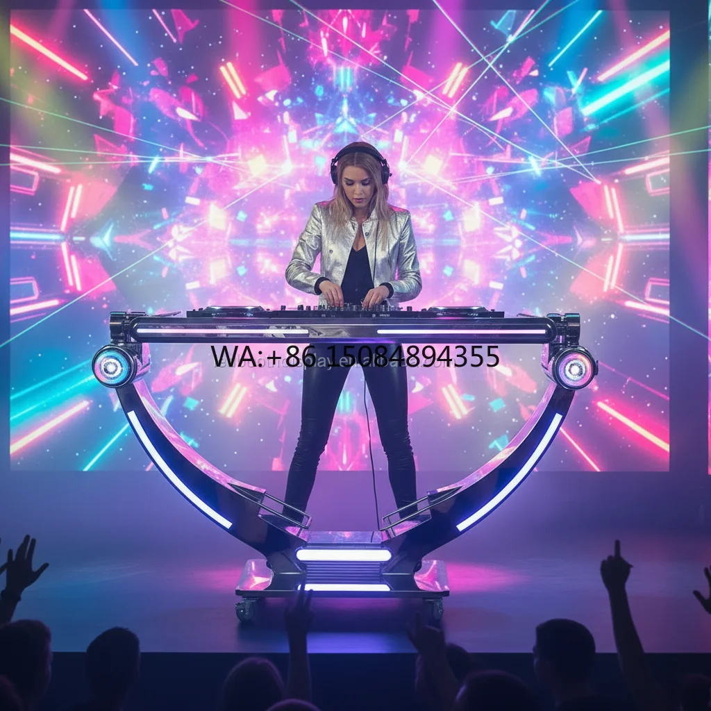 

LiqVis New Portable Luxury Custom Logo Mirror Stainless Steel DJ Console Table Colorful LED IP67 Protection DJ Booth for Clubs