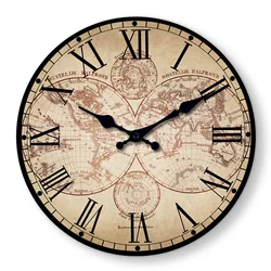Vintage Nautical Coast Beach Ship Compass Pattern Wooden Wall Clock Living Room Bedroom Kitchen Home Decor Silent Quartz Clock Holiday Gift 10-Inch 12-Inch 14inch 16inch (No Battery)