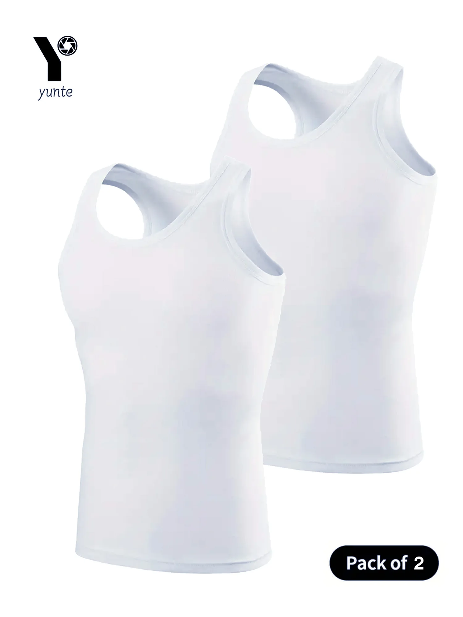 Men's Vest White 2-Piece Breathable Quick-Drying Polyester Fiber Sports Vest Suitable for Gym Running and Training Casual Pure C