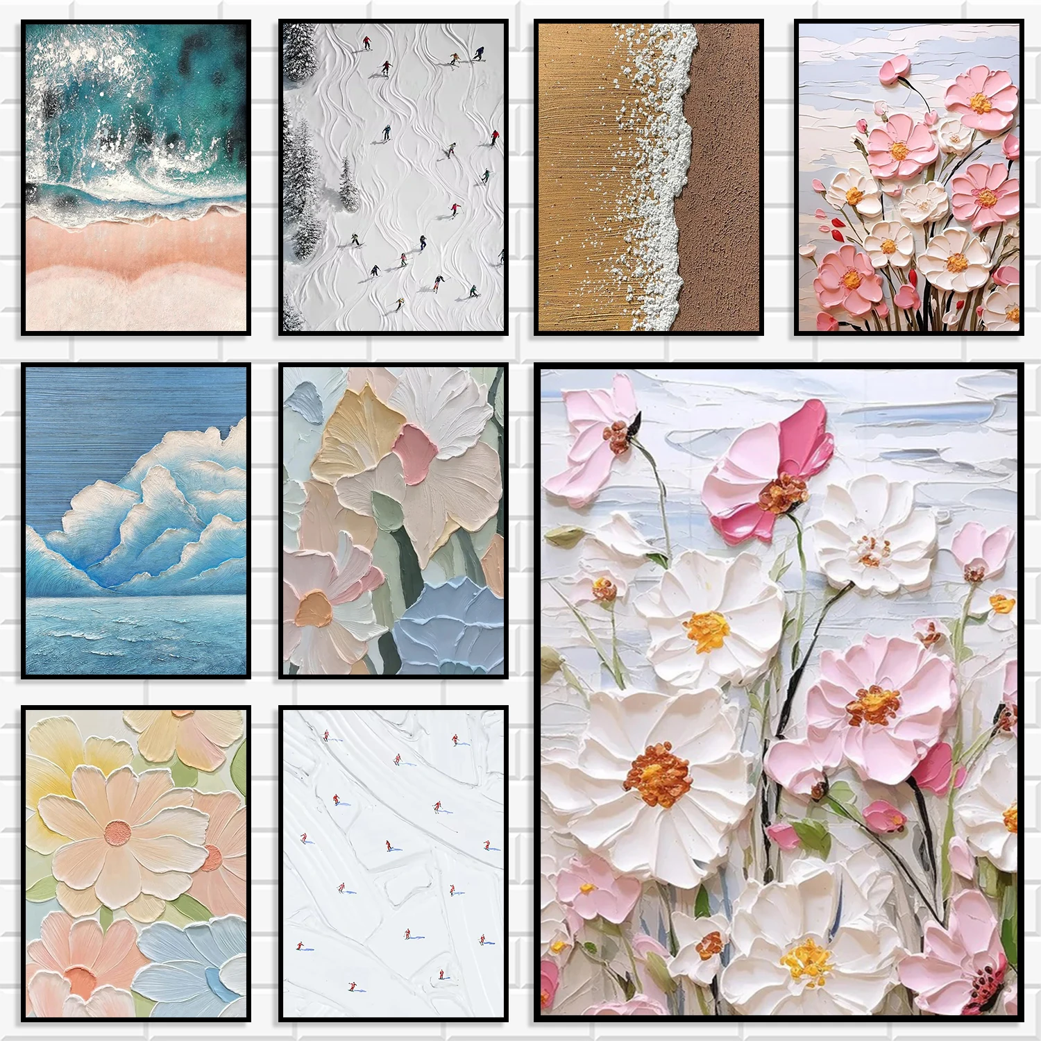 Pastel Neutral Heavy Texture Wall Print Bundle Soft Pastel Seascape Floral Poster Modern Minimalist Home Decor Housewarming G