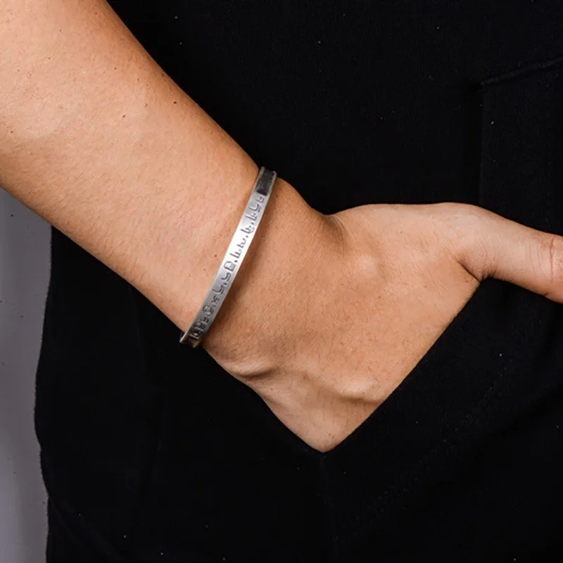 Bracelet manchette ouvert en argent pur 999 pour hommes et femmes, Sanskrit Six GROBangles, Om Mani Padme Hum, bijoux bouddhistes pour les amoureux