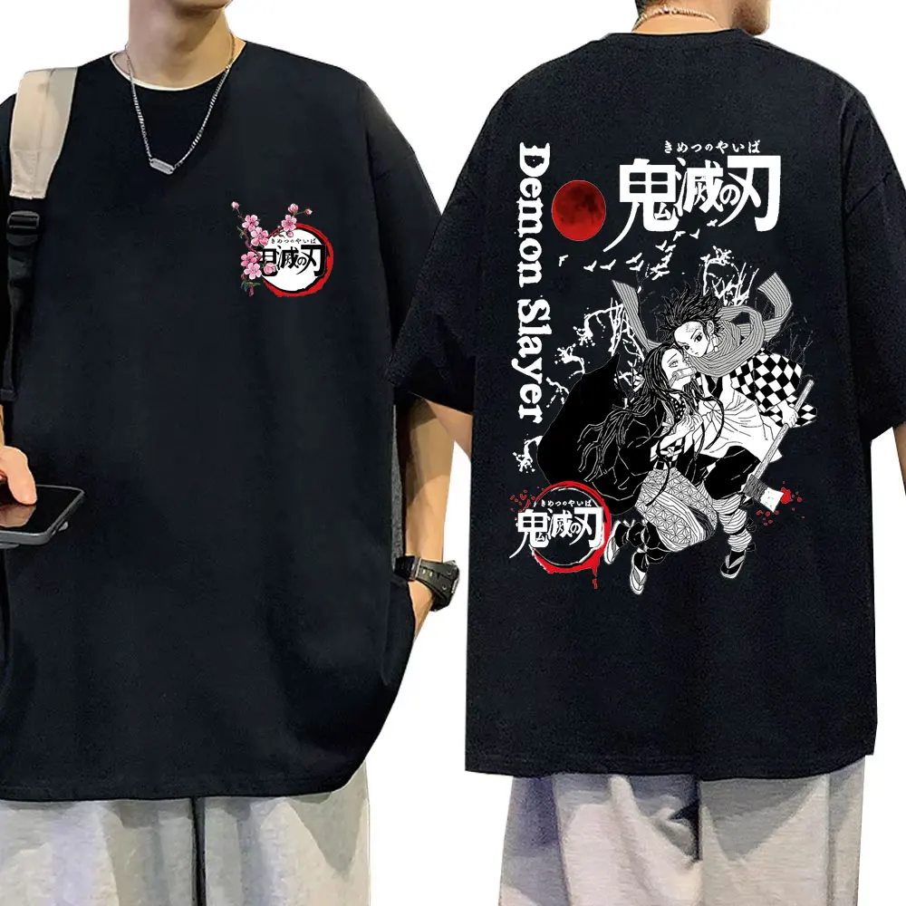 

Anime Demon Slayer Cherry Blossom Logo Print Tshirt Kamado Nezuko & Kamado Tanjirou T-shirt Men Women Casual Soft Cotton Tops