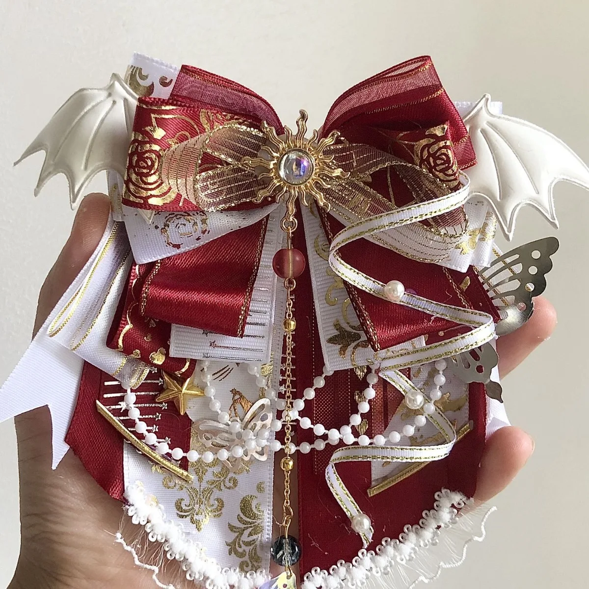 Fashion Girl Lolita Bow tie Luxury Rhinestone Brooch Anime Support Stick Cosplay Shirt Dress Collar Flower Handmade Accessories