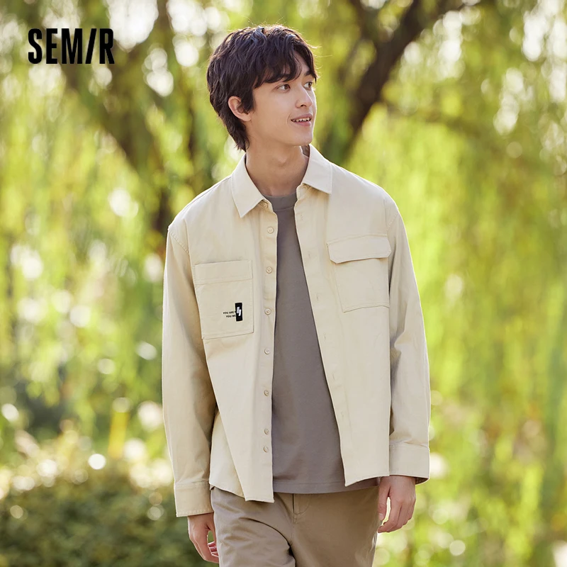 Semir Long Sleeve Shirt Men Spring Fashionable Mountain-style Workwear Style Blouse Outerwear Letter-printed Lapel Tops