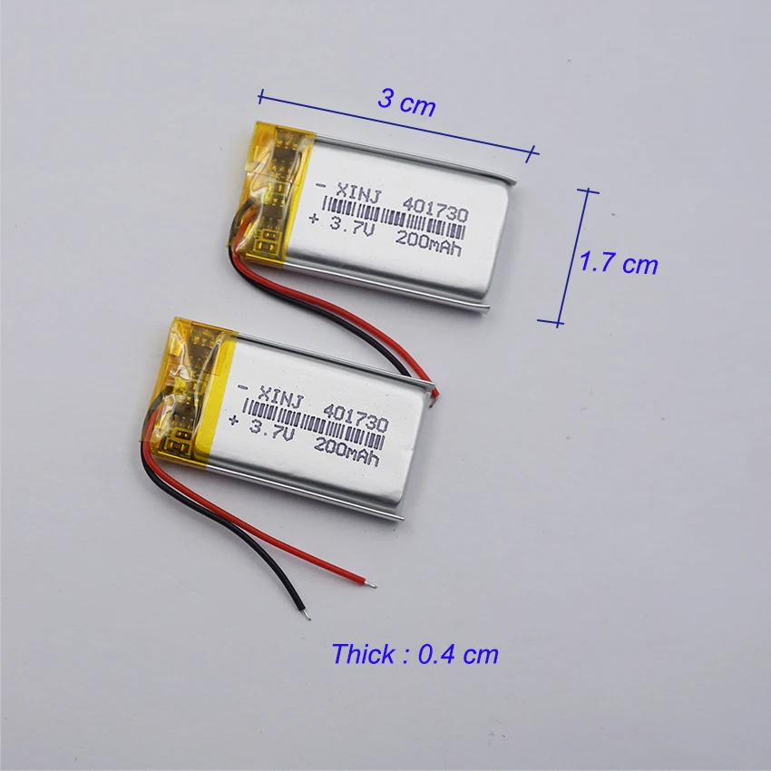 2pcs 3.7V 200 mAh Rechargeable Polymer Li Battery 401730 Lipo For Speaker Headphones GPS Sat Nav Driving Recorder Bluetooth Mp3