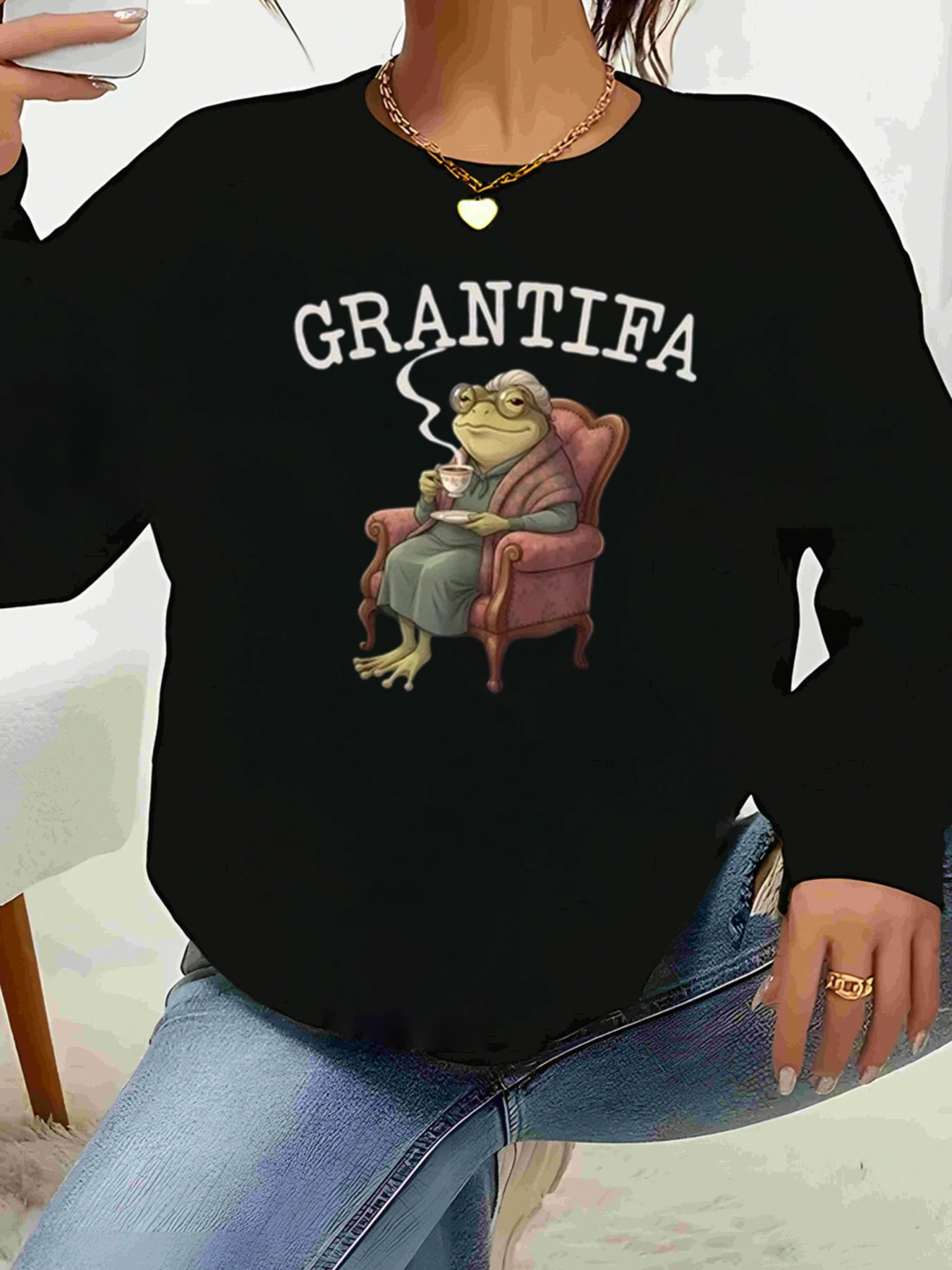 

Лягушка в кресле Grantifa Топ с длинными рукавами и принтом Хэллоуин Повседневная одежда Женская одежда