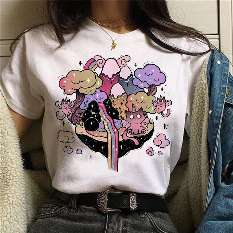 

Women Anime Print T-shirt Grunge Loose Steampunk Tees Gothic Female Harajuku Summer Clothing E-Girl Kawaii Y2k Aesthetic Top