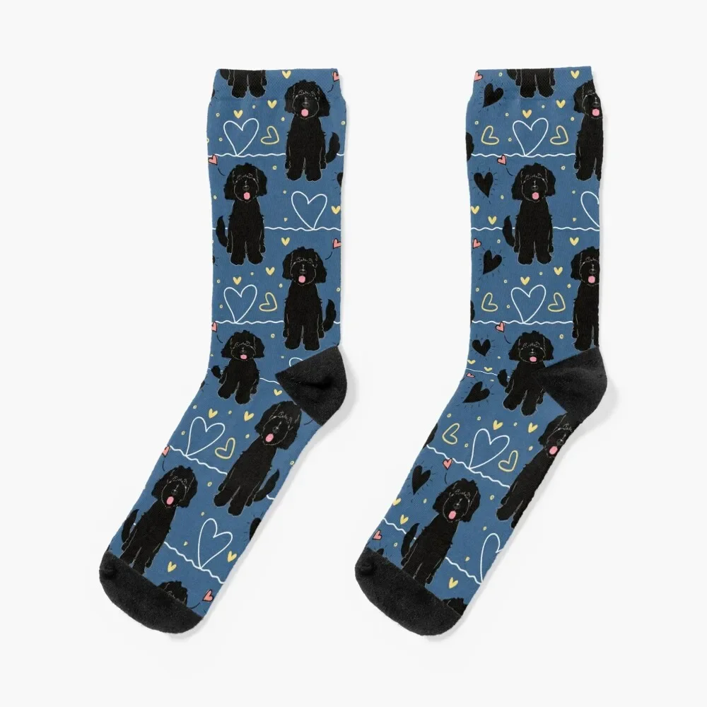 

LOVE Black Goldendoodle Dog Socks warm winter christmas gifts snow custom Luxury Woman Socks Men's